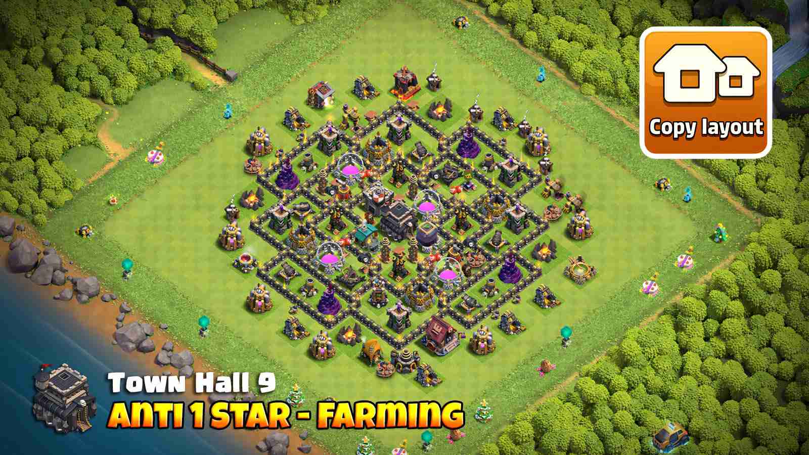 Best TH9 Anti 1 Star Farming Base Layout COC 2025