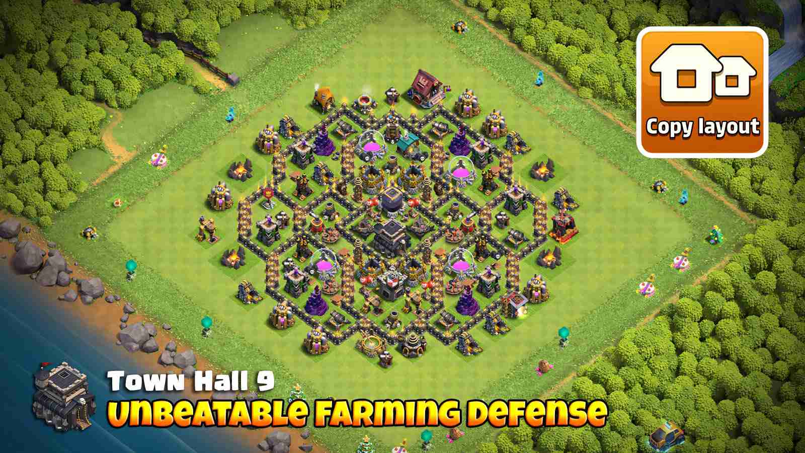 TH9 Farming Base with Bomb Tower: Unbeatable Defense