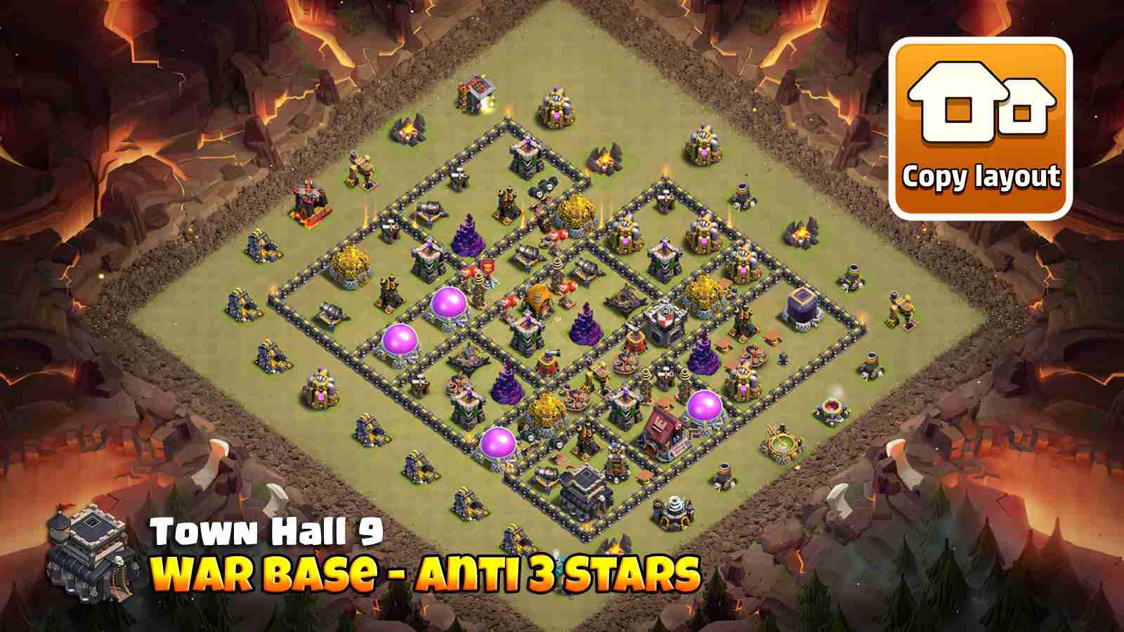 TH9 base design with anti 3 star defense for Clan Wars