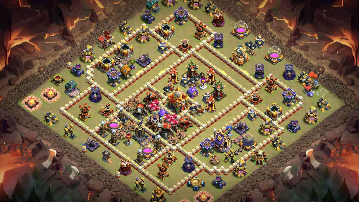 TH16 Clan War Base 2025 with Rage Spell Towers boosting Inferno Towers and Scattershots for CWL