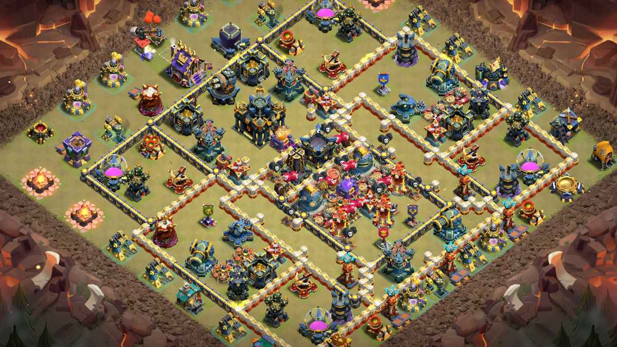 TH17 CWL war base layout with Legend League defense design, anti-edrag and anti-super archer traps