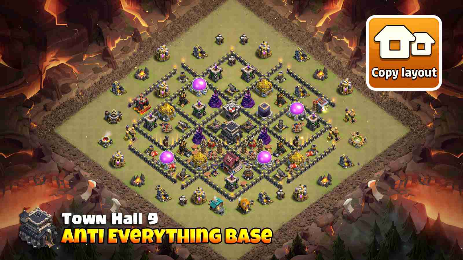 TH9 anti everything base layout for Clan War League defense