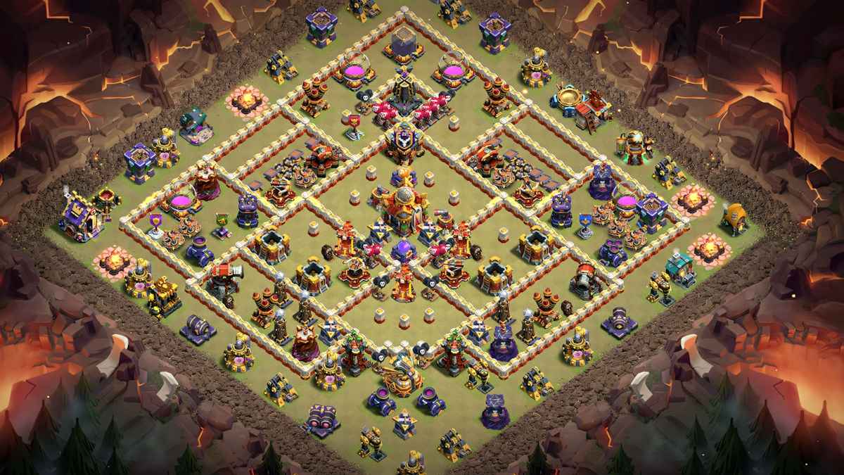 Anti Queen Walk TH16 Base luring heroes into traps for time fails and Super Minion CC defense