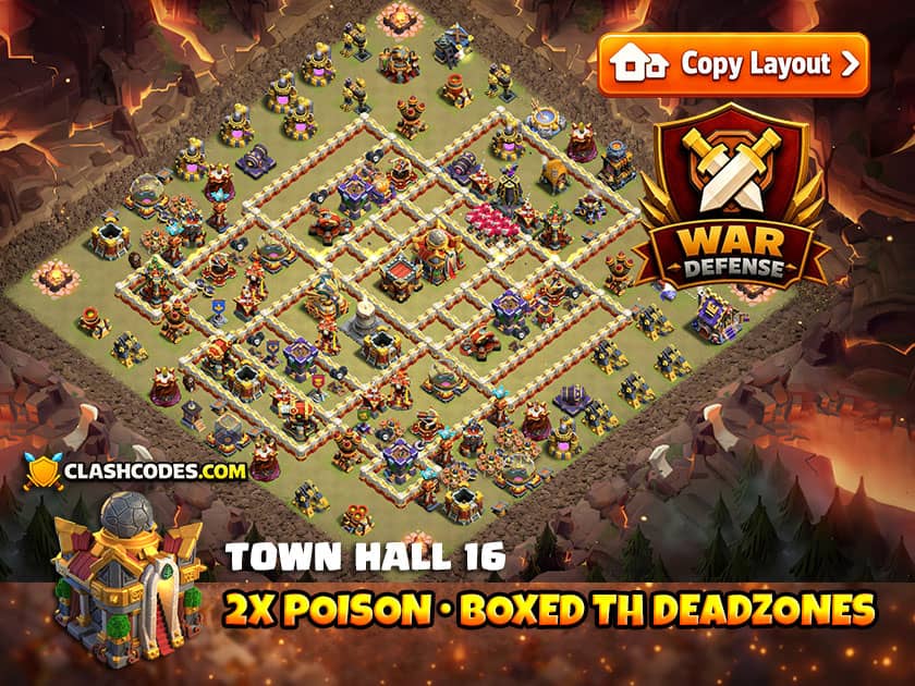 Town Hall deadzones force longer paths while Poison Towers weaken Heroes