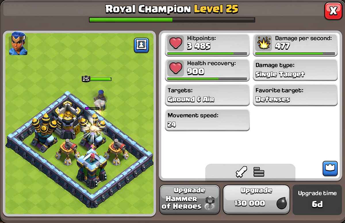 TH13 Royal Champion Statistics at Level 25