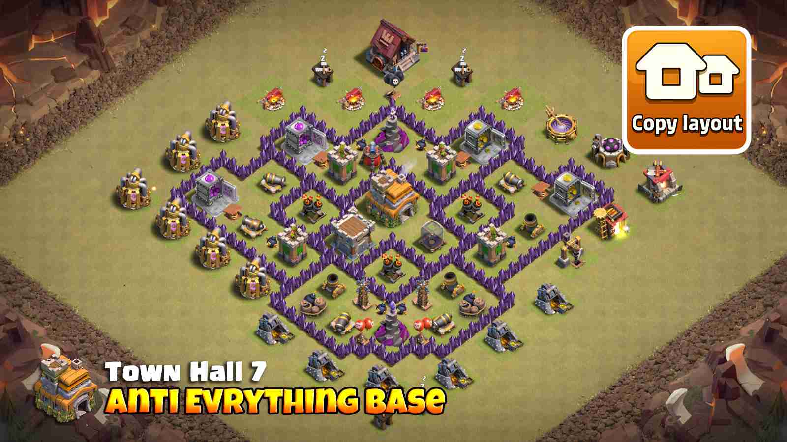 Copy COC Town Hall 7 Anti Everything War Base plan